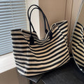 Grand sac de plage rayé façon marinière, toile noire, noir