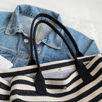 Grand sac de plage rayé façon marinière, toile noire