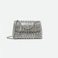 Sac de soirée femme à strass, chaîne en métal, cinq coloris, argenté