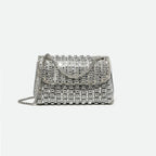Sac de soirée femme à strass, chaîne en métal, cinq coloris, argenté