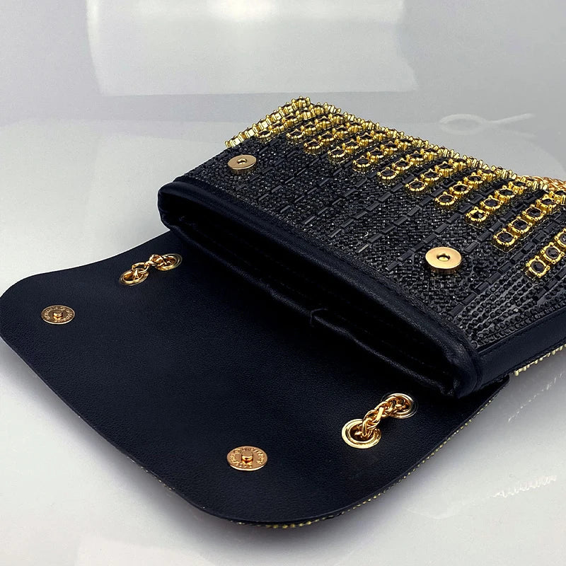 Sac de soirée femme à strass, chaîne en métal, cinq coloris