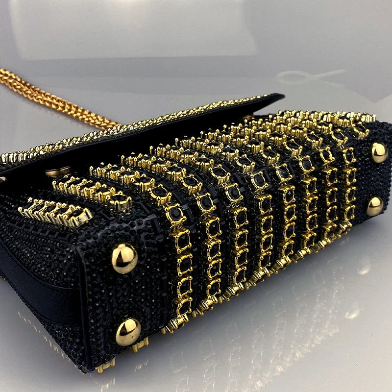 Sac de soirée femme à strass, chaîne en métal, cinq coloris