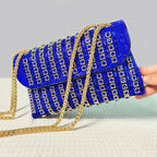 Sac de soirée femme à strass, chaîne en métal, cinq coloris, bleu