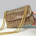 Sac de soirée femme à strass, chaîne en métal, cinq coloris, doré