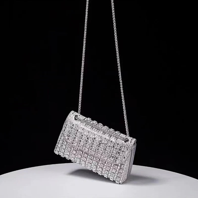 Sac de soirée femme à strass, chaîne en métal, cinq coloris