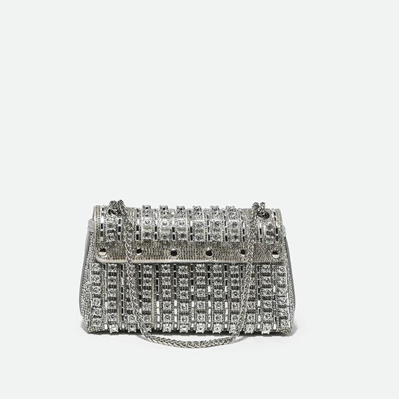 Sac de soirée femme à strass, chaîne en métal, cinq coloris