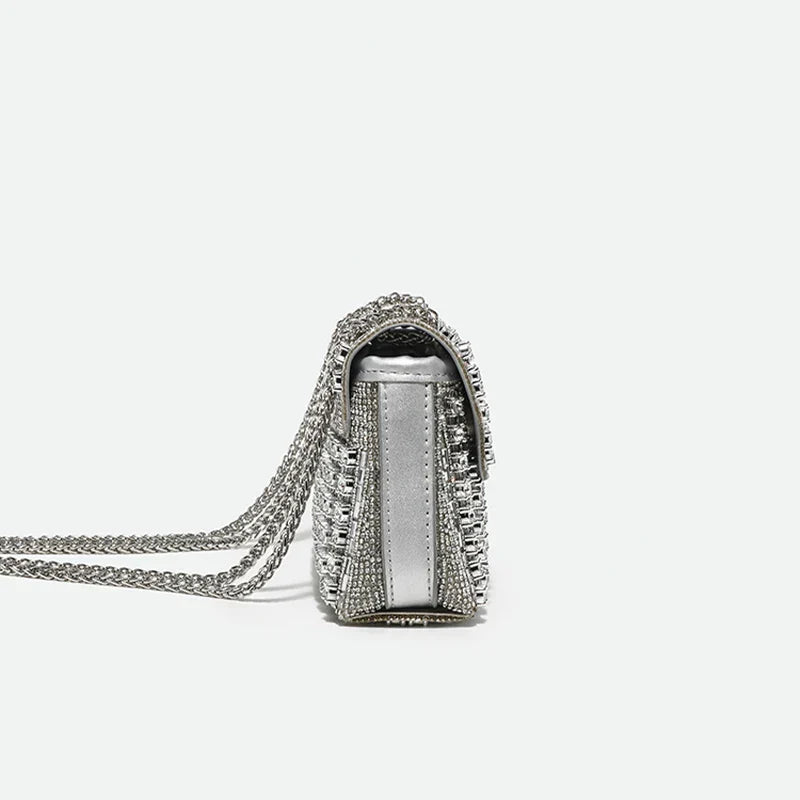 Sac de soirée femme à strass, chaîne en métal, cinq coloris