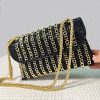 Sac de soirée femme à strass, chaîne en métal, cinq coloris, noir
