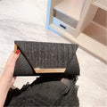 Sac de soirée noir à rabat pailleté, lanière fine, 22 x 14 cm, noir