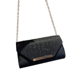 Sac de soirée noir à rabat pailleté, lanière fine, 22 x 14 cm