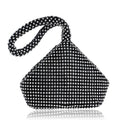 Minaudière noire à strass, forme triangulaire, anse poignet, noir