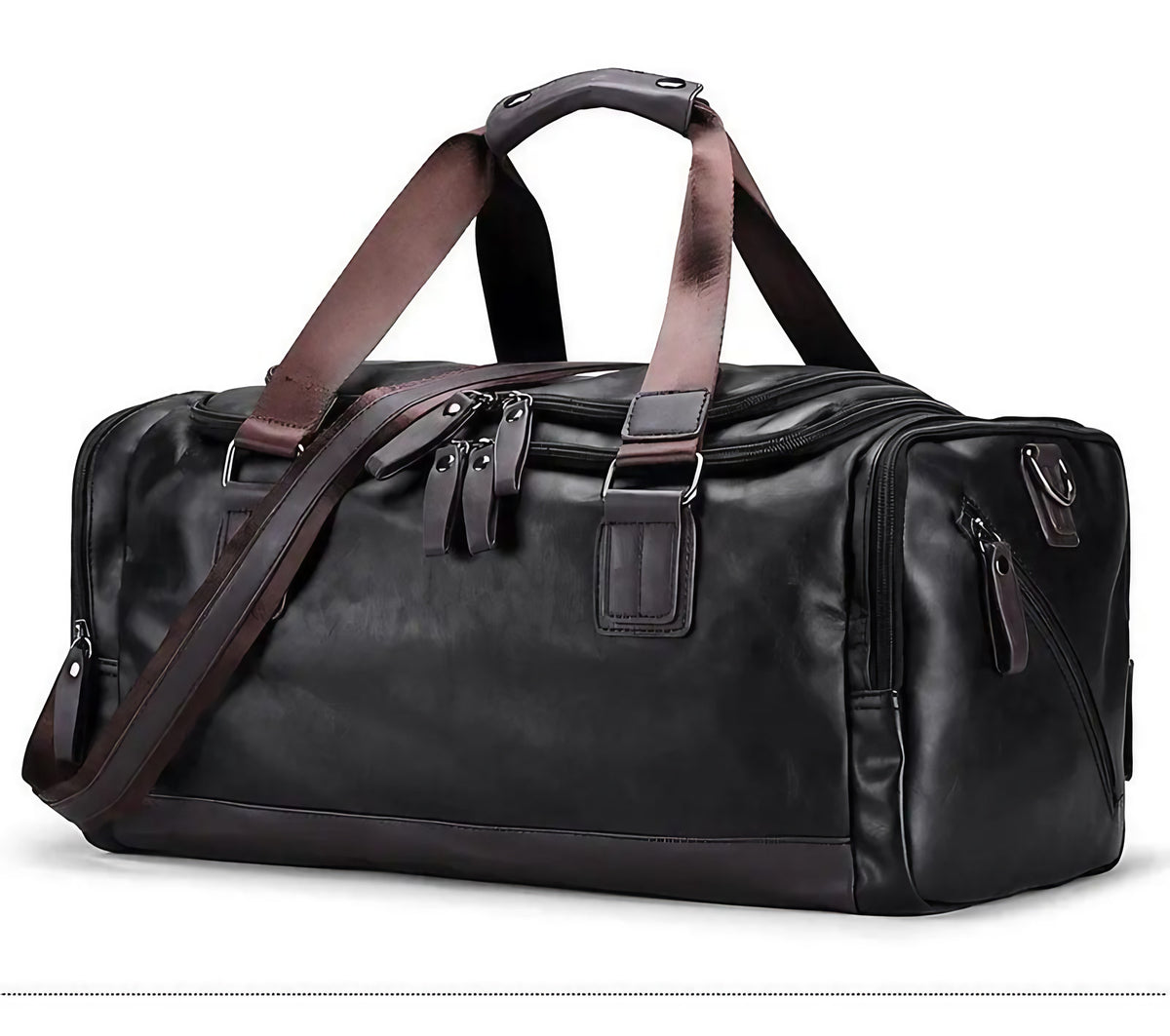 Sac de sport homme en similicuir végan, 55 cm, noir et café