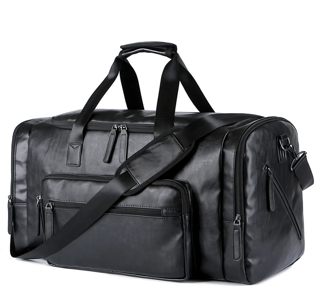 Sac de sport homme en similicuir végan, 55 cm, noir