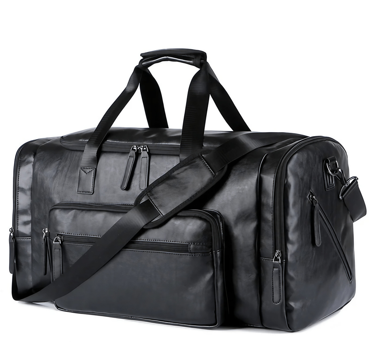Sac de sport homme en similicuir végan, 55 cm, noir