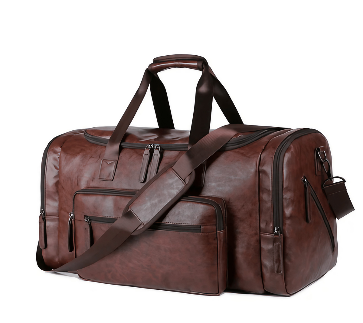 Sac de sport homme en similicuir végan, 55 cm, marron