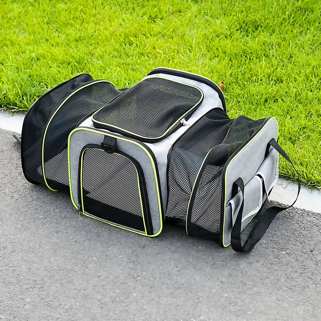 Sac de transport extensible pour chat ou petit chien, pliable, gris clair