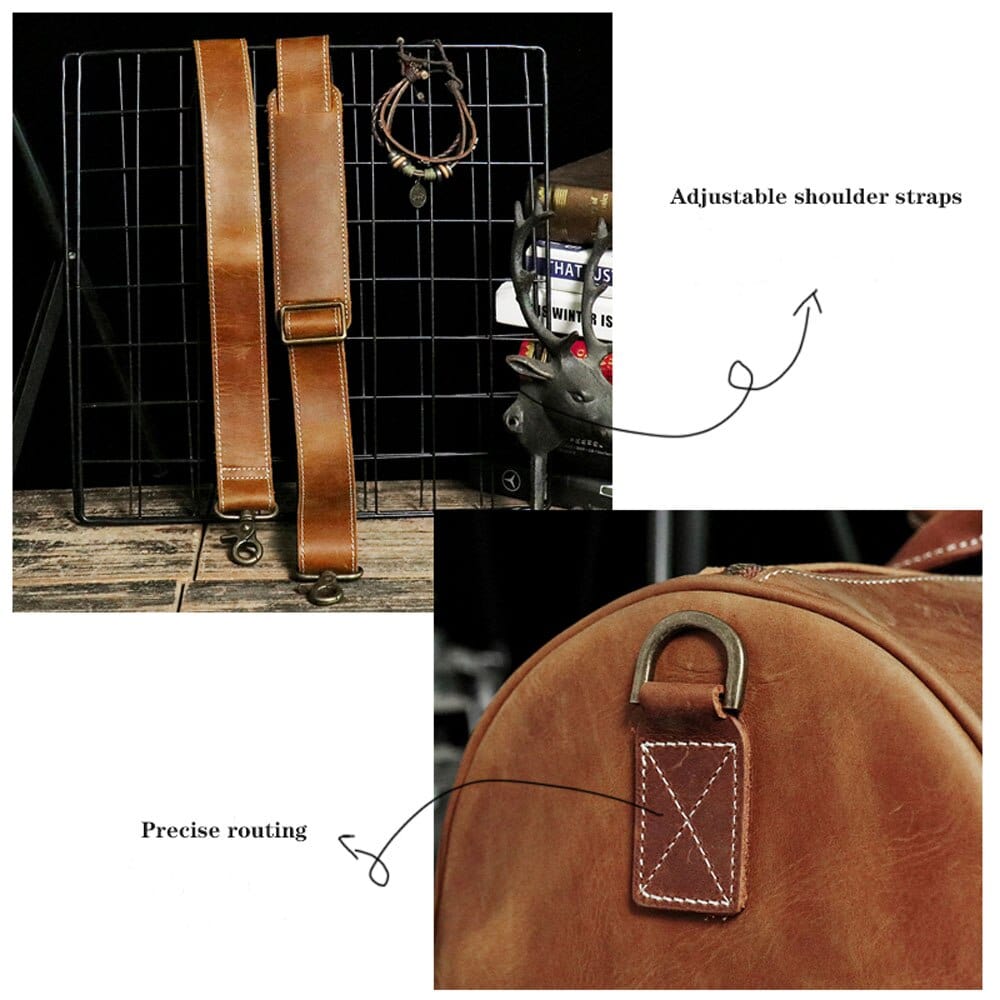 Sac de voyage homme en cuir marron, 50 x 24 x 26 cm