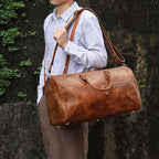 Sac de voyage homme en cuir marron, 50 x 24 x 26 cm