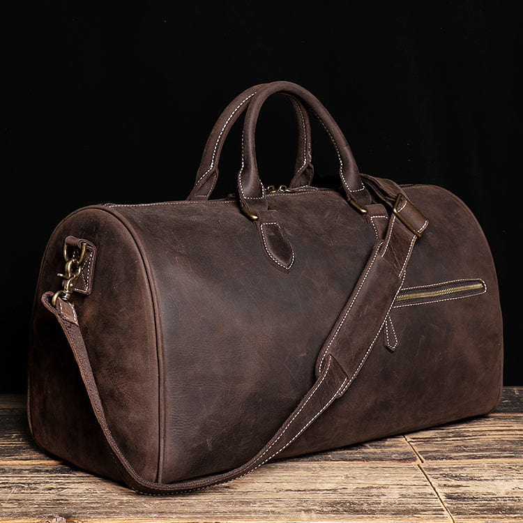 Sac de voyage homme en cuir marron, 50 x 24 x 26 cm