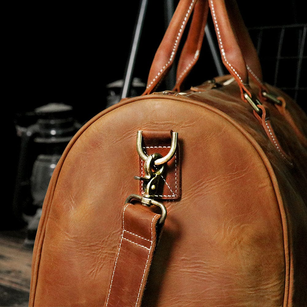 Sac de voyage homme en cuir marron, 50 x 24 x 26 cm