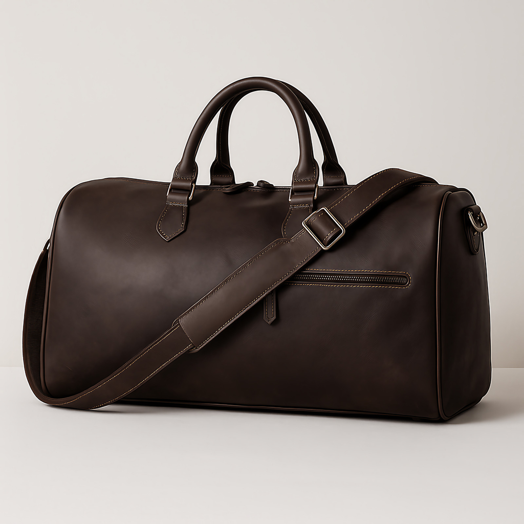 Sac de voyage homme en cuir marron, 50 x 24 x 26 cm, marron foncé