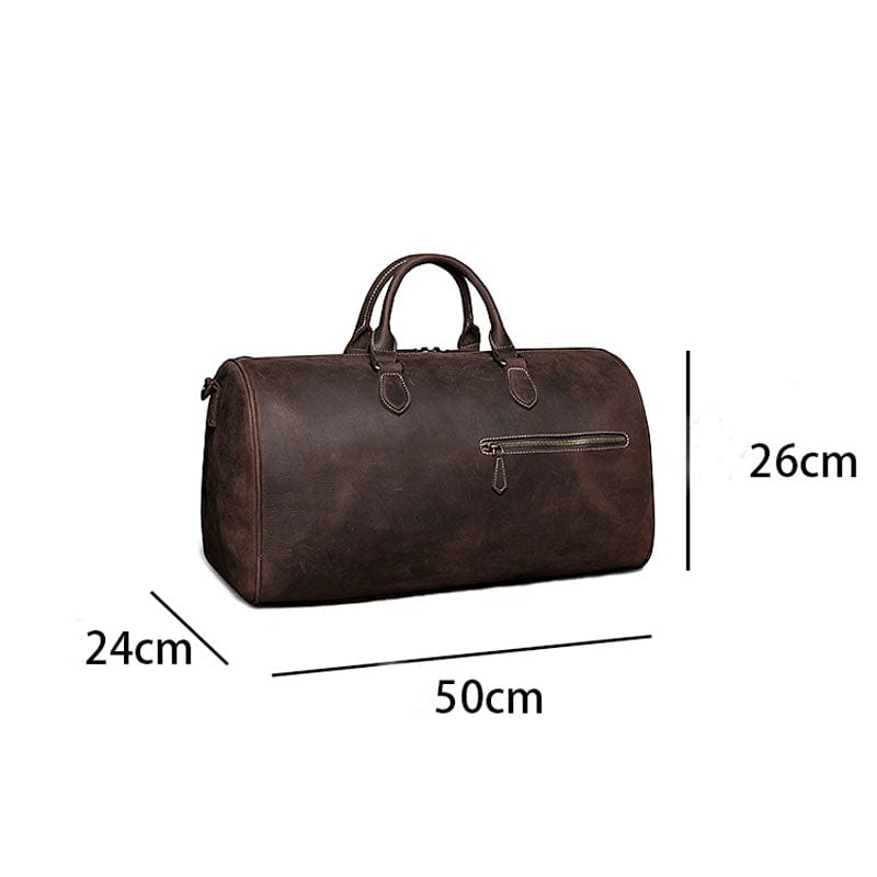 Sac de voyage homme en cuir marron, 50 x 24 x 26 cm