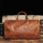 Sac de voyage homme en cuir marron, 50 x 24 x 26 cm