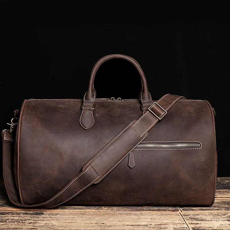Sac de voyage homme en cuir marron, 50 x 24 x 26 cm