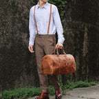 Sac de voyage homme en cuir marron, 50 x 24 x 26 cm