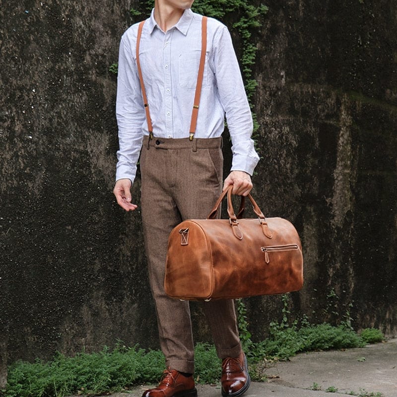 Sac de voyage homme en cuir marron, 50 x 24 x 26 cm