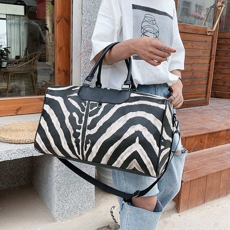 Sac de voyage femme imprimé zèbre en similicuir, 0,9 kg