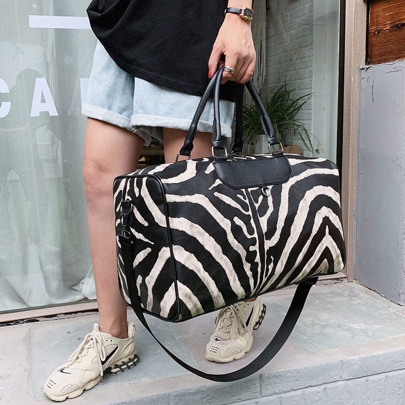 Sac de voyage femme imprimé zèbre en similicuir, 0,9 kg