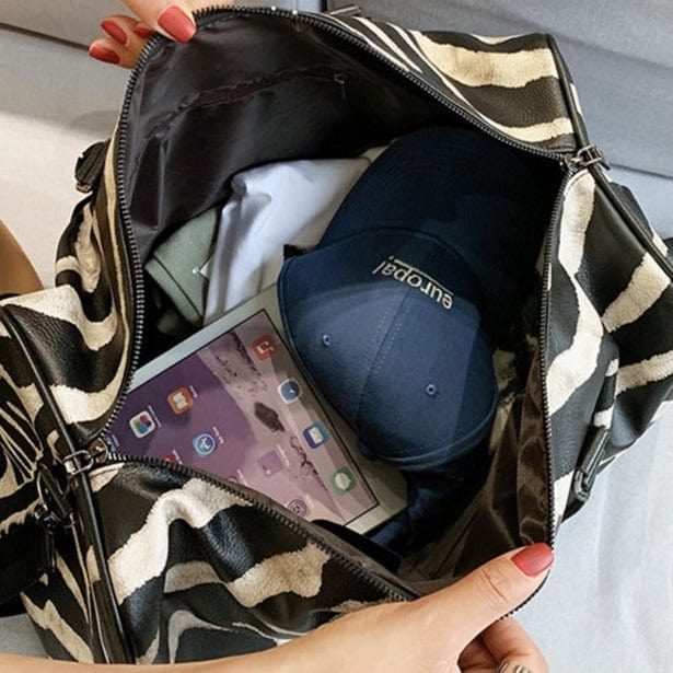 Sac de voyage femme imprimé zèbre en similicuir, 0,9 kg