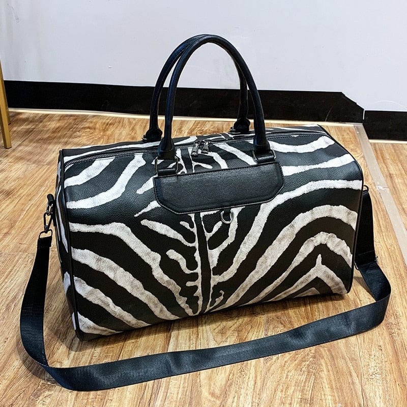 Sac de voyage femme imprimé zèbre en similicuir, 0,9 kg
