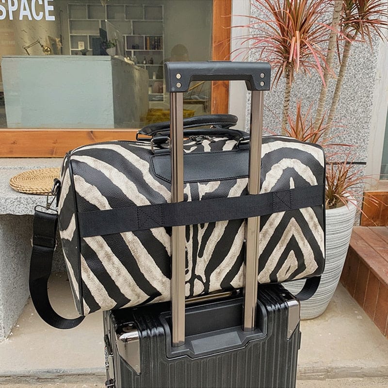 Sac de voyage femme imprimé zèbre en similicuir, 0,9 kg