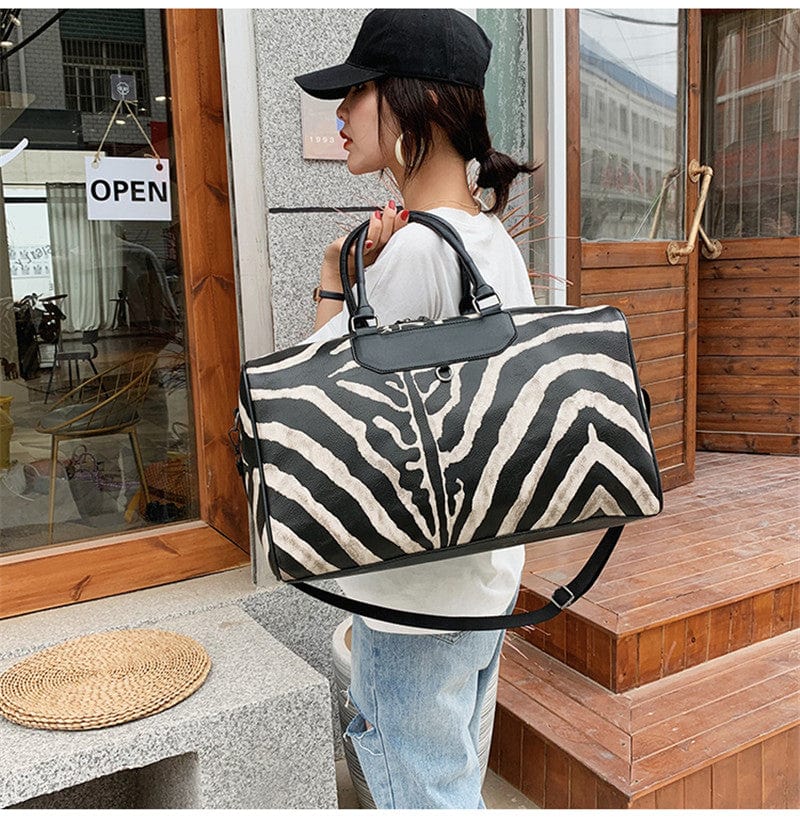 Sac de voyage femme imprimé zèbre en similicuir, 0,9 kg