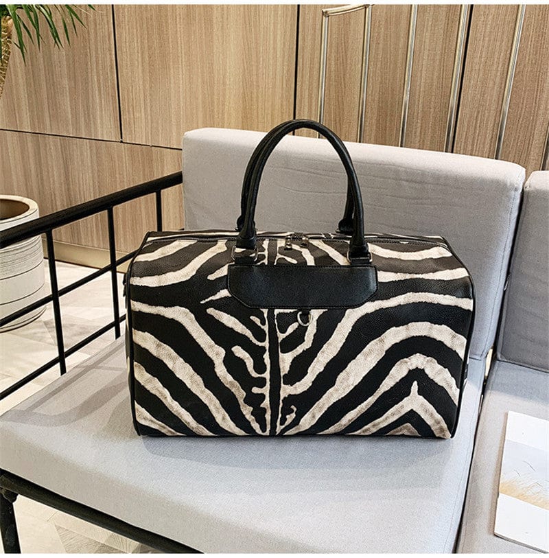 Sac de voyage femme imprimé zèbre en similicuir, 0,9 kg