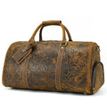 Sac de voyage femme en cuir gravé de fleurs, 50 x 26 x 27 cm, marron