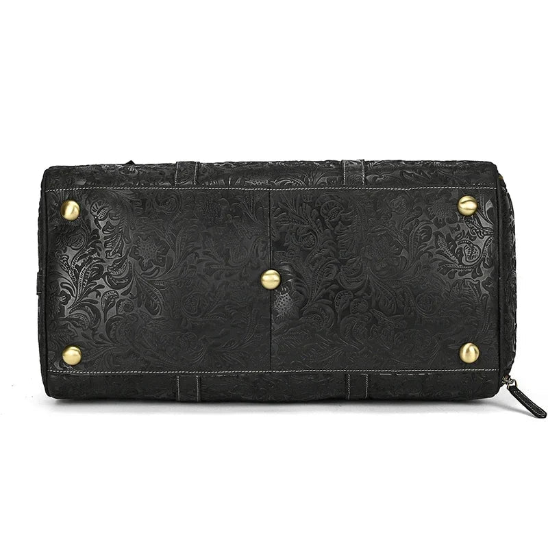Sac de voyage femme en cuir gravé de fleurs, 50 x 26 x 27 cm
