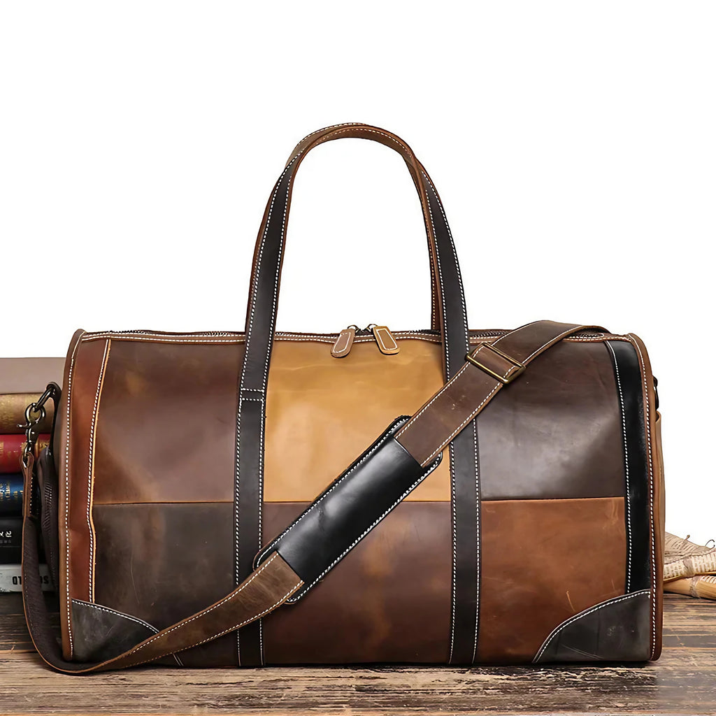Sac de voyage femme en patchwork, tons bruns, 50 x 25 x 30 cm