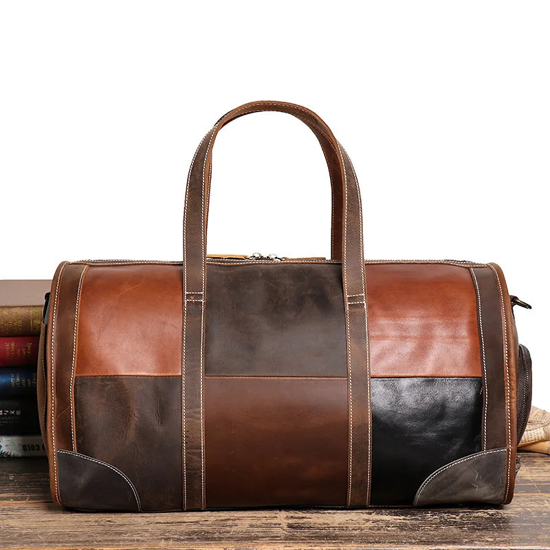 Sac de voyage femme en patchwork, tons bruns, 50 x 25 x 30 cm