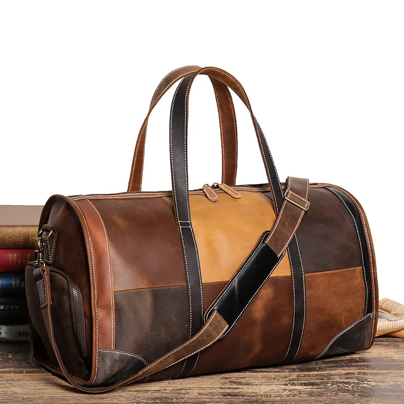 Sac de voyage femme en patchwork, tons bruns, 50 x 25 x 30 cm