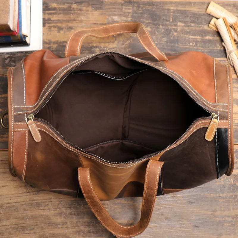 Sac de voyage femme en patchwork, tons bruns, 50 x 25 x 30 cm