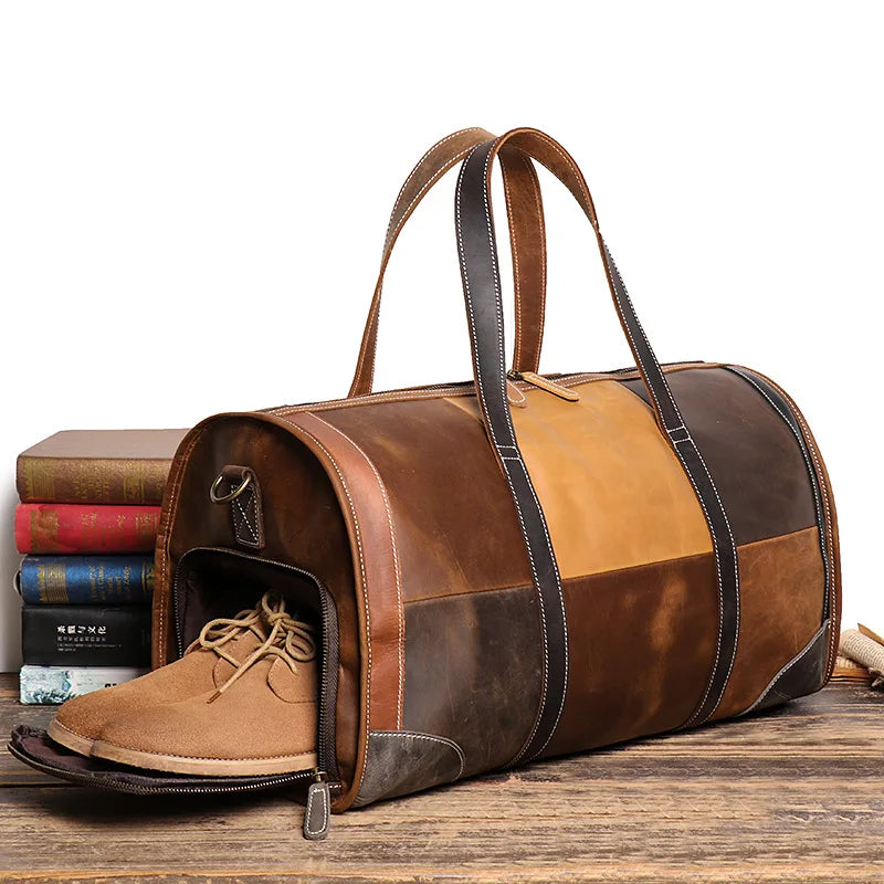 Sac de voyage femme en patchwork, tons bruns, 50 x 25 x 30 cm