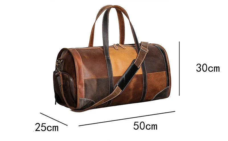 Sac de voyage femme en patchwork, tons bruns, 50 x 25 x 30 cm