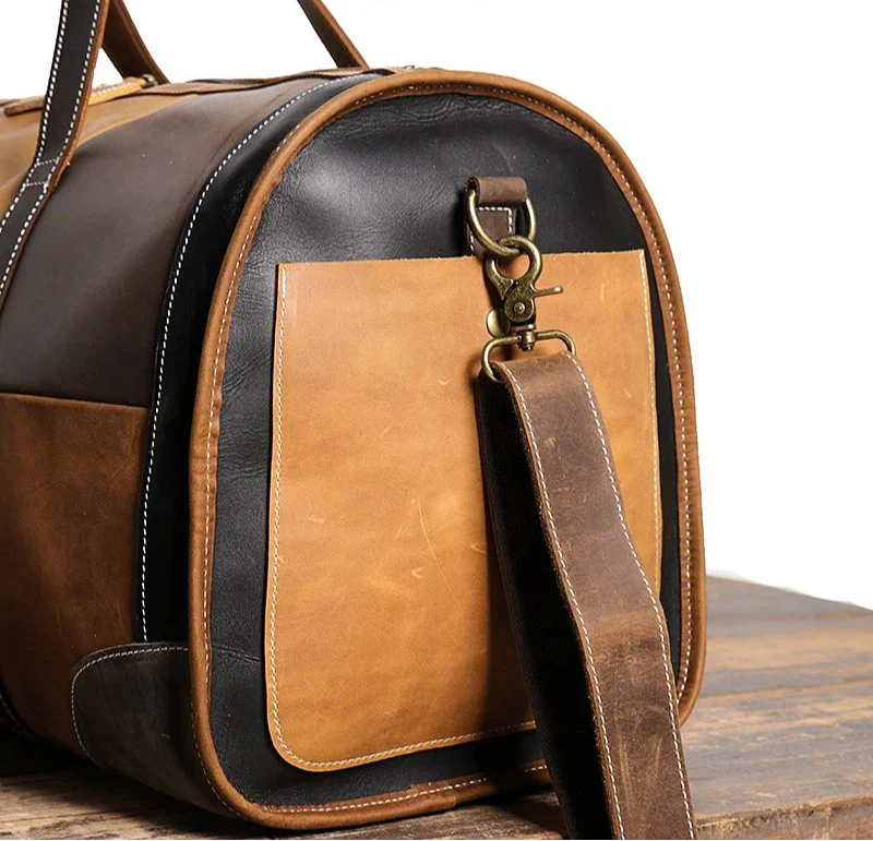 Sac de voyage femme en patchwork, tons bruns, 50 x 25 x 30 cm