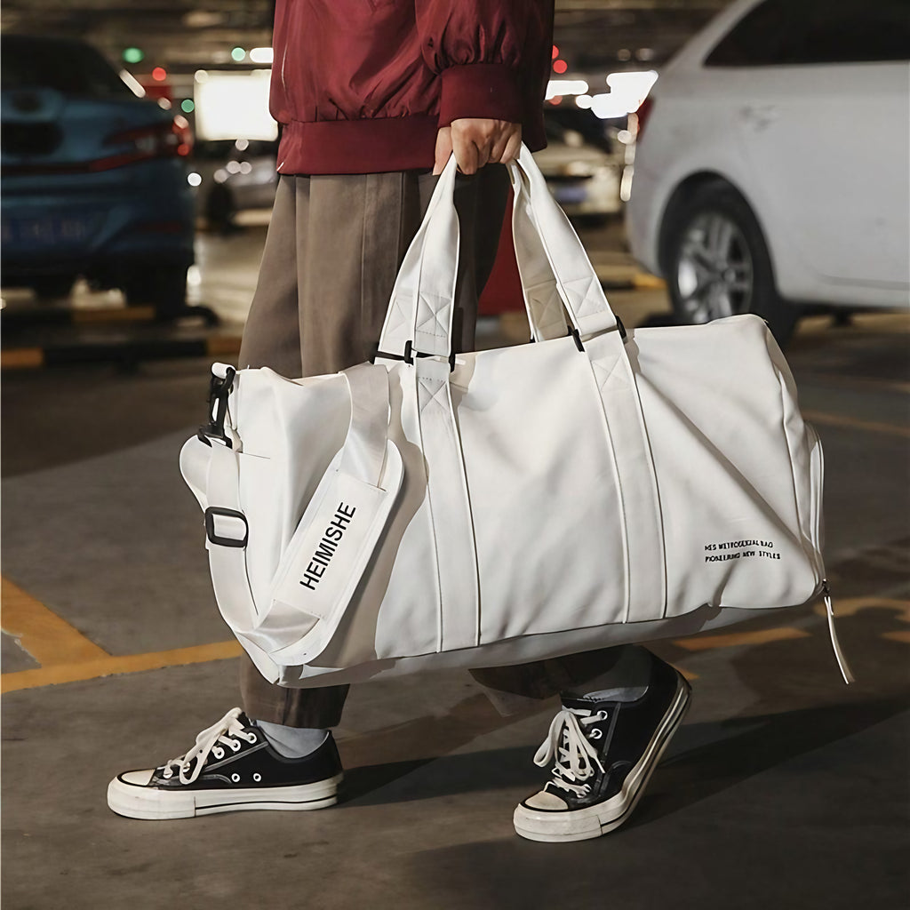 Sac de voyage femme en similicuir, petit ou grand, trois coloris, blanc
