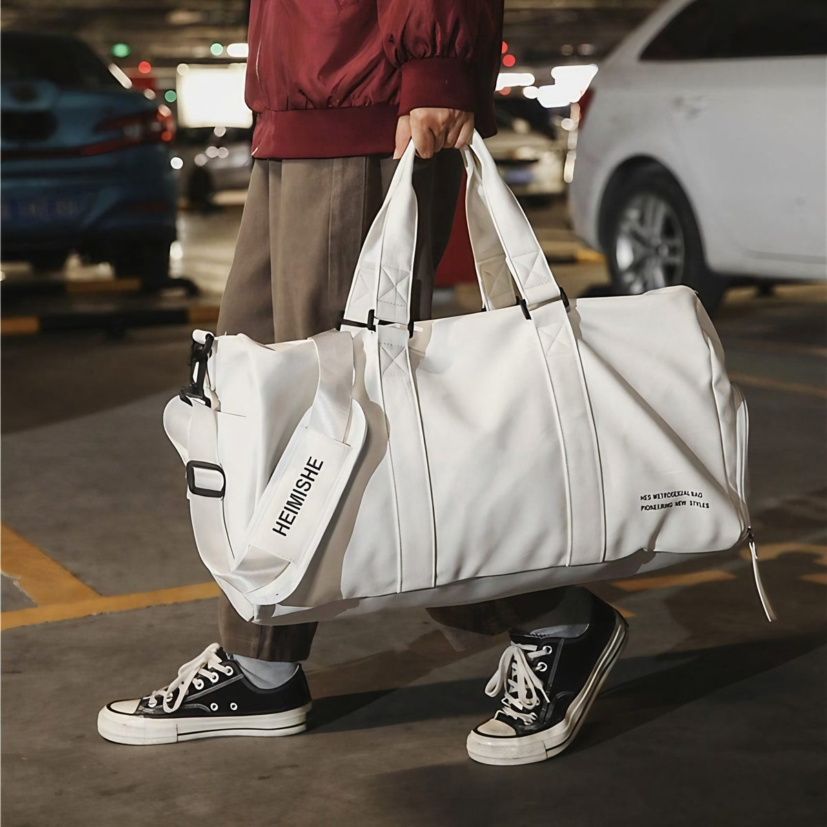 Sac de voyage femme en similicuir, petit ou grand, trois coloris, blanc