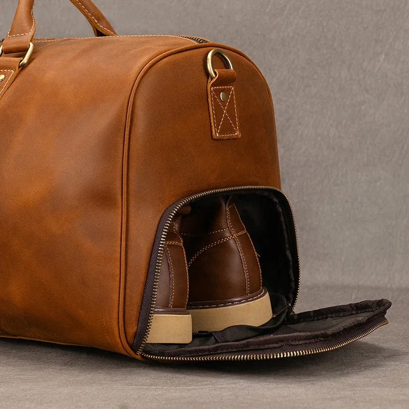 Sac de voyage homme en cuir 55 cm, compartiment à chaussures