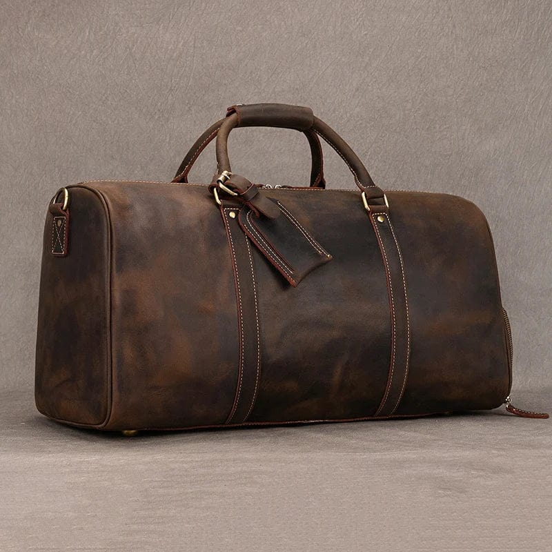 Sac de voyage homme en cuir 55 cm, compartiment à chaussures